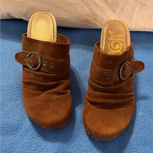 Dansko Chestnut Suede Clogs with Ring Detail